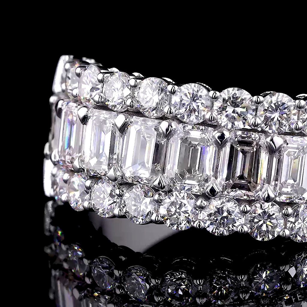 Three-Row Emerald and Round Diamond Statement Band
