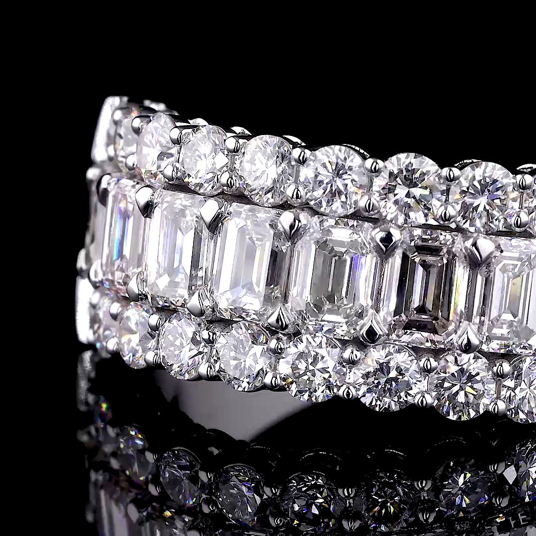 Three-Row Emerald and Round Diamond Statement Band