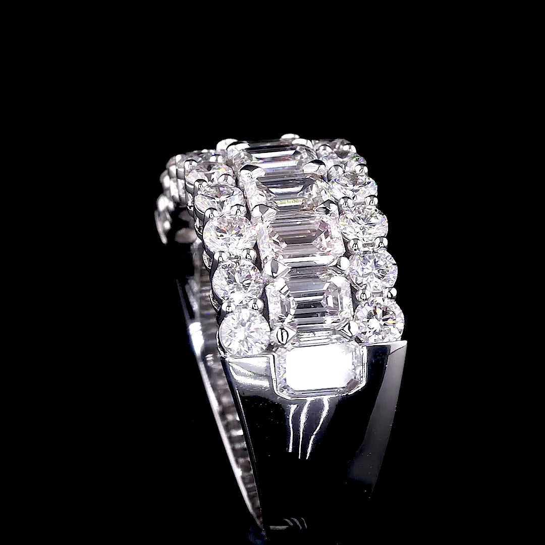 Three-Row Emerald and Round Diamond Statement Band