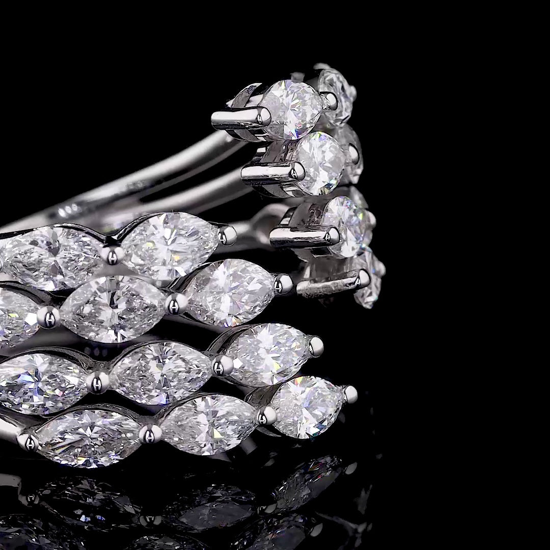 Multi-Row Marquise & Round Diamond Ring