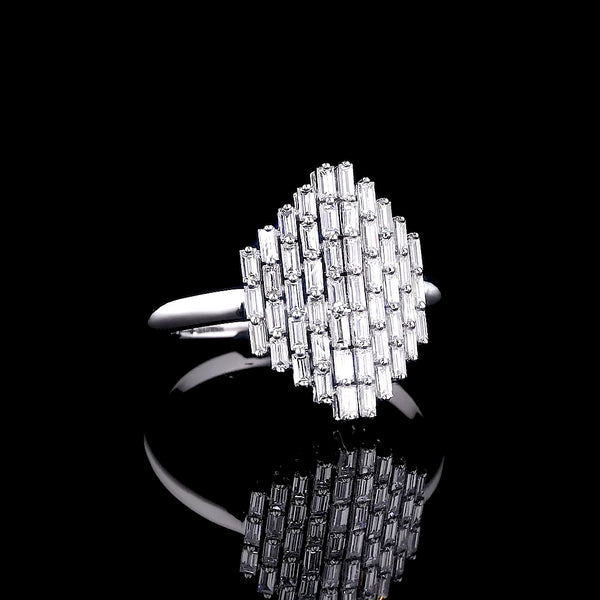 Geometric Emerald-Cut Diamond Shield Ring - 8873