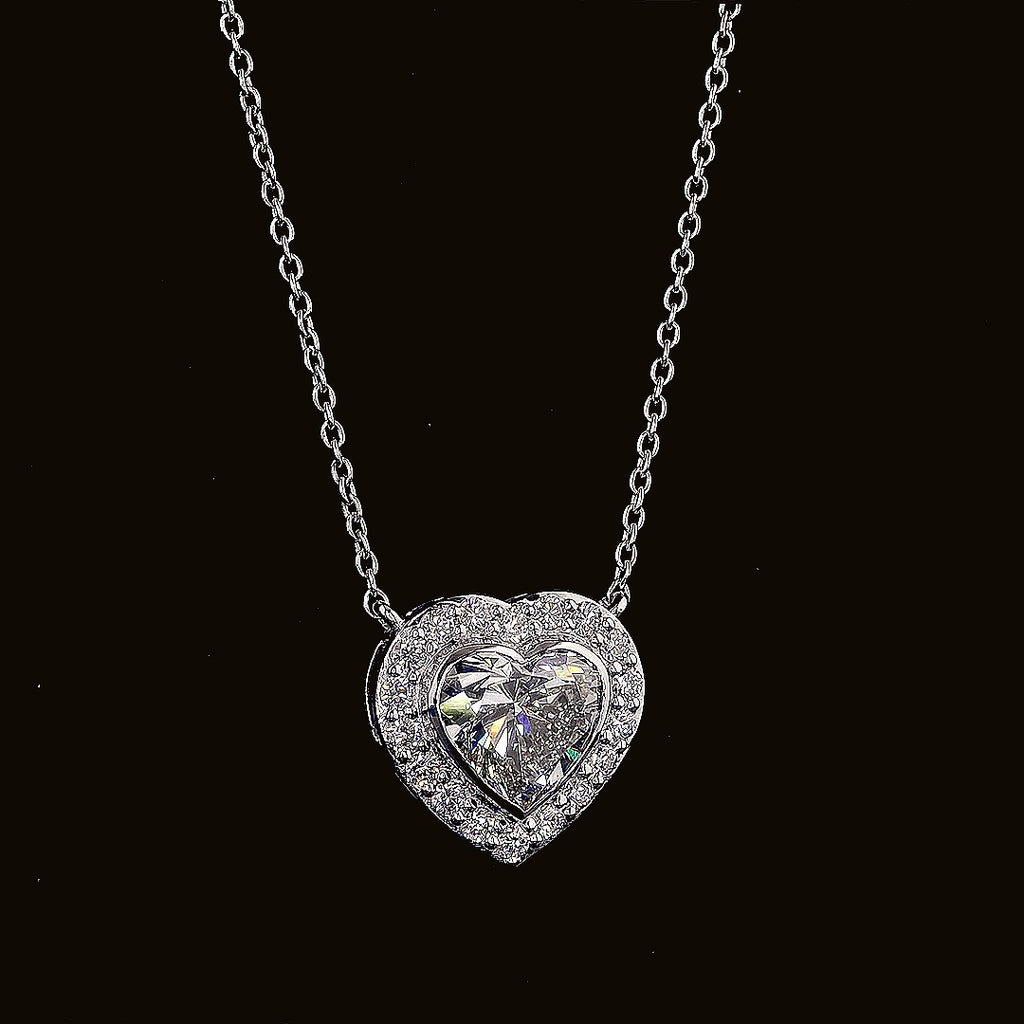 Heart Shape Diamond Halo Pendant Necklace (1.00) CT