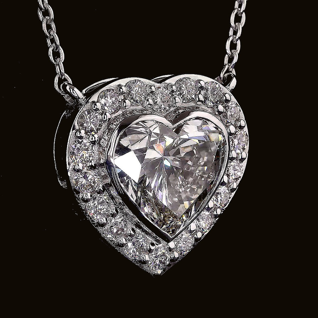 Heart Shape Diamond Halo Pendant Necklace (1.00) CT