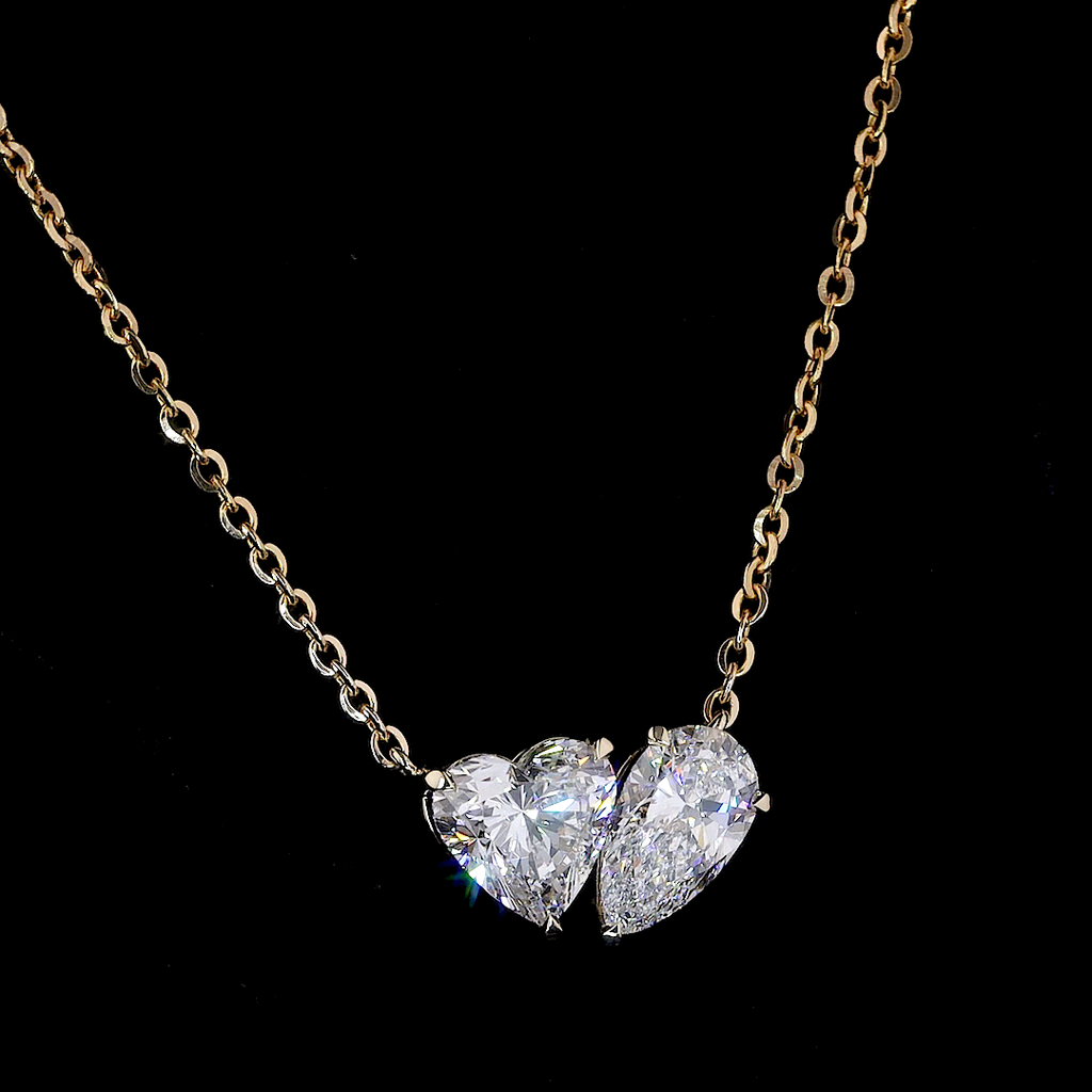 Double Heart Diamond Pendant Necklace (1.00) CT