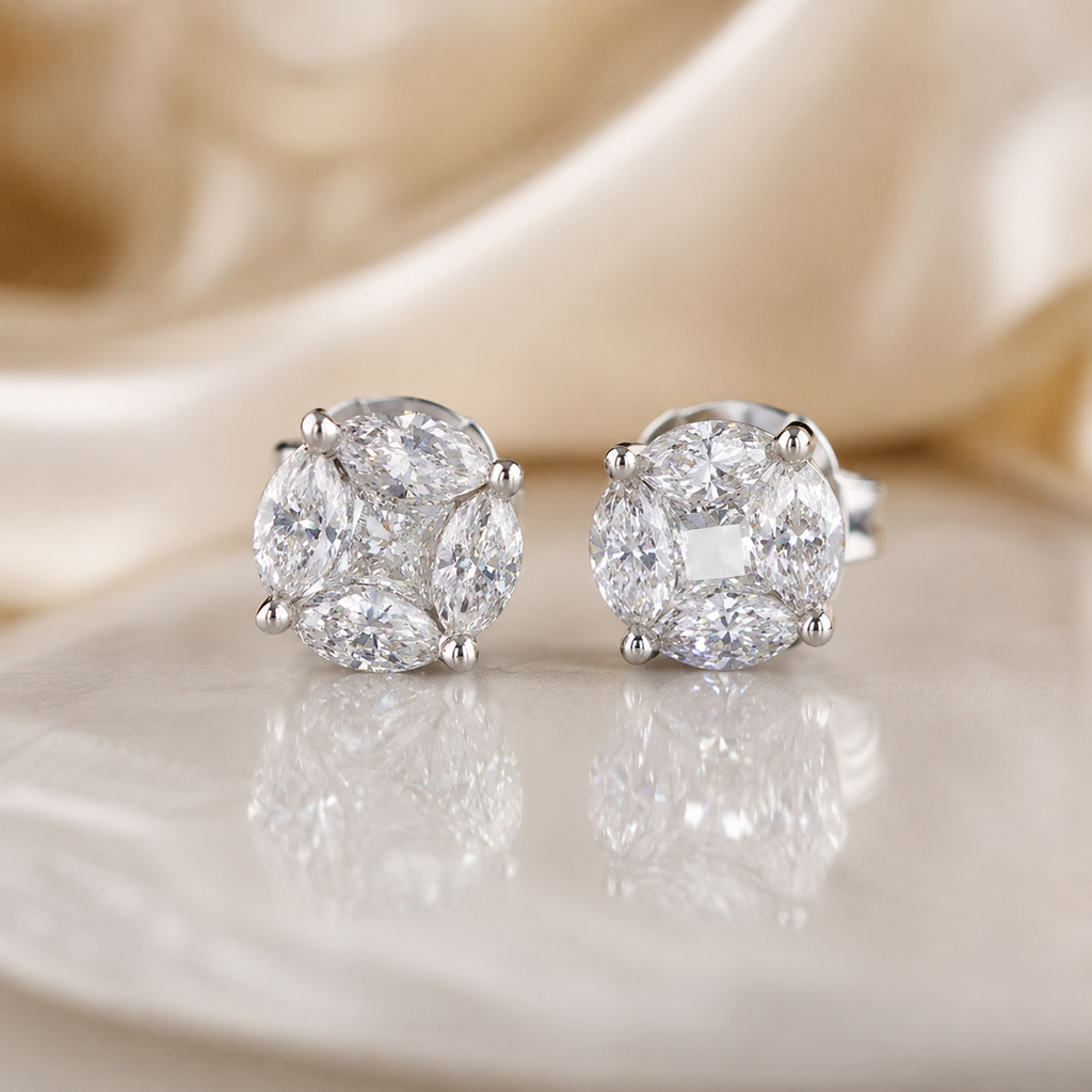 Illusion Cluster Diamond Stud Earrings