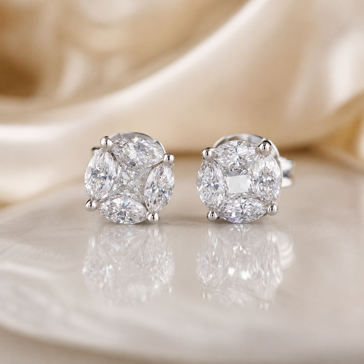 Illusion Cluster Diamond Stud Earrings