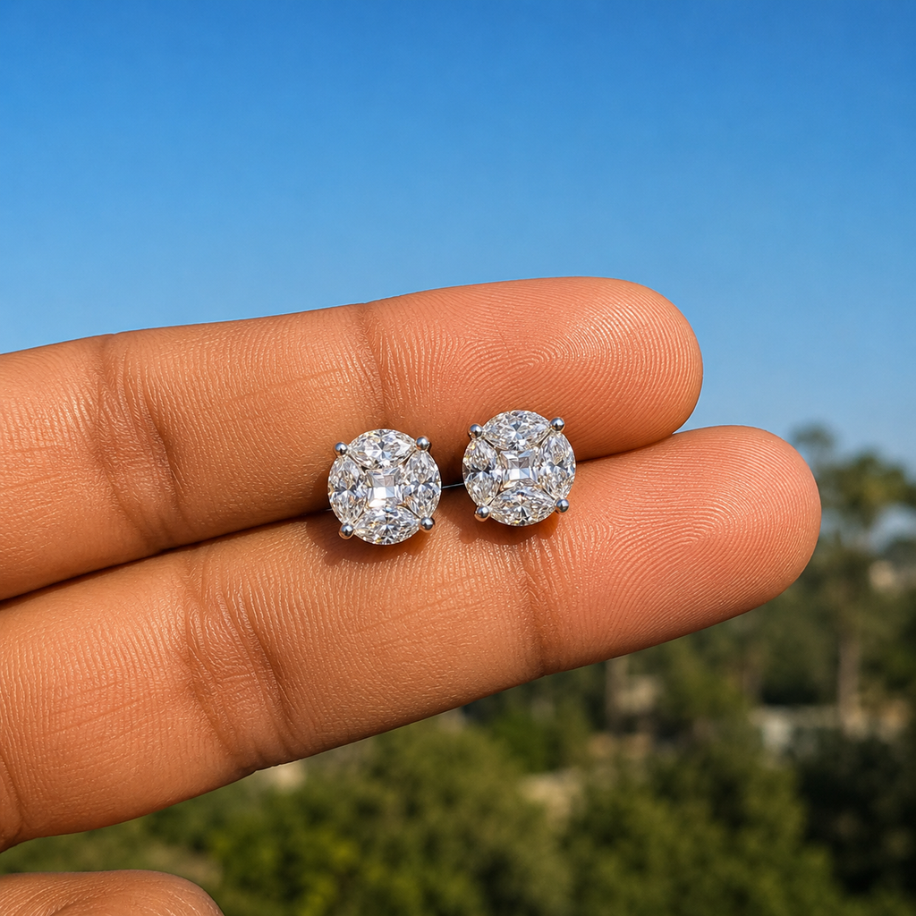 Illusion Cluster Diamond Stud Earrings