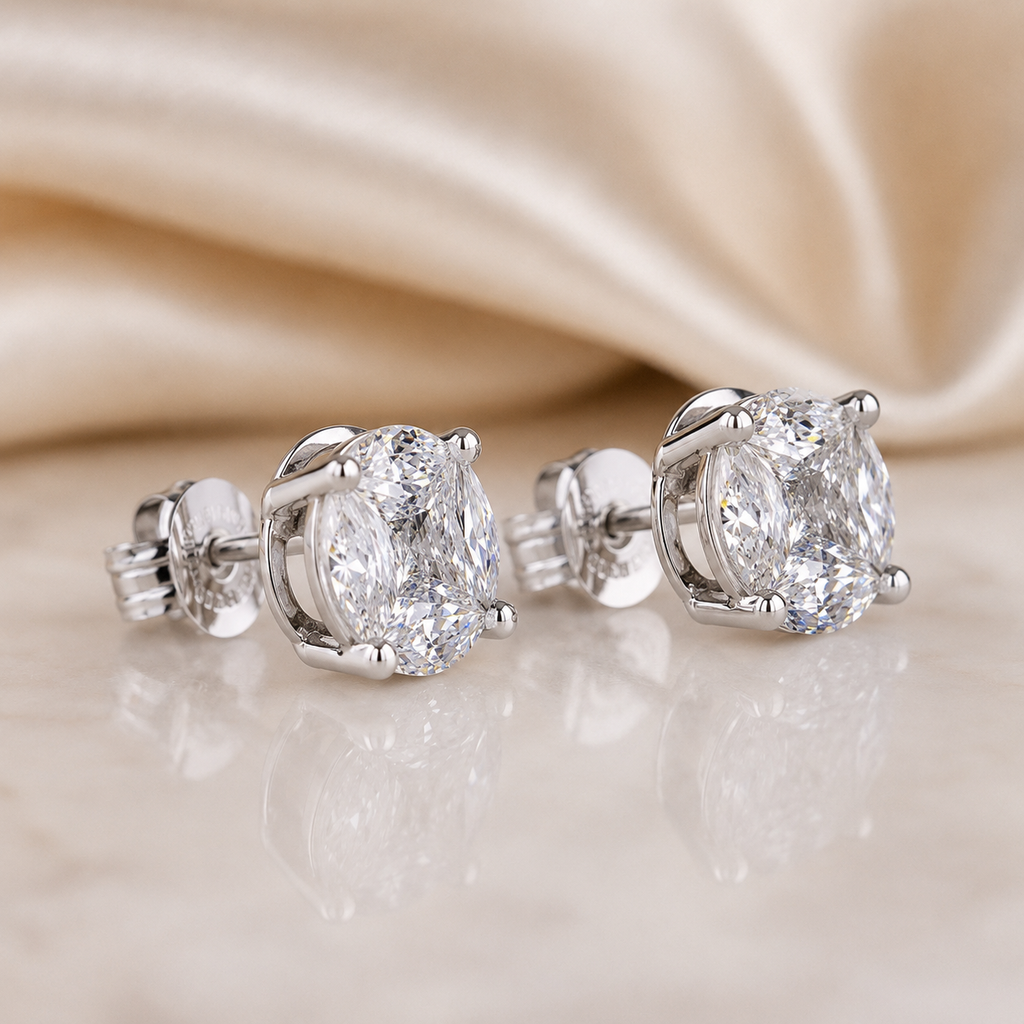 Illusion Cluster Diamond Stud Earrings