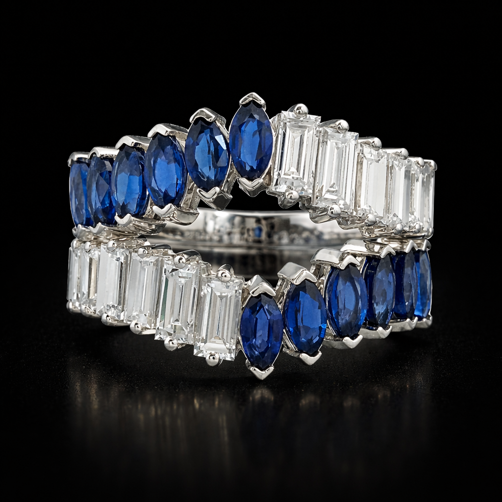 Double Row Sapphire Marquise Gemstone Enhancer Ring