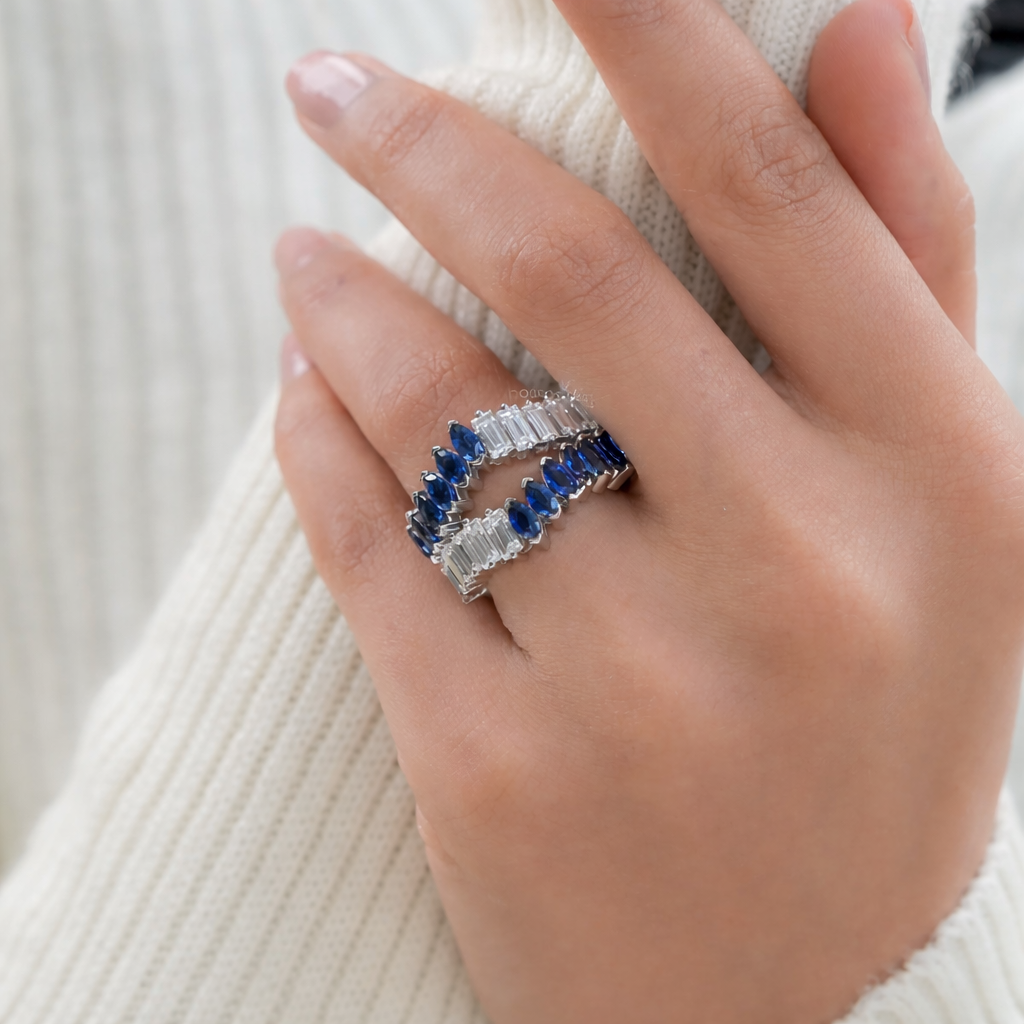 Double Row Sapphire Marquise Gemstone Enhancer Ring