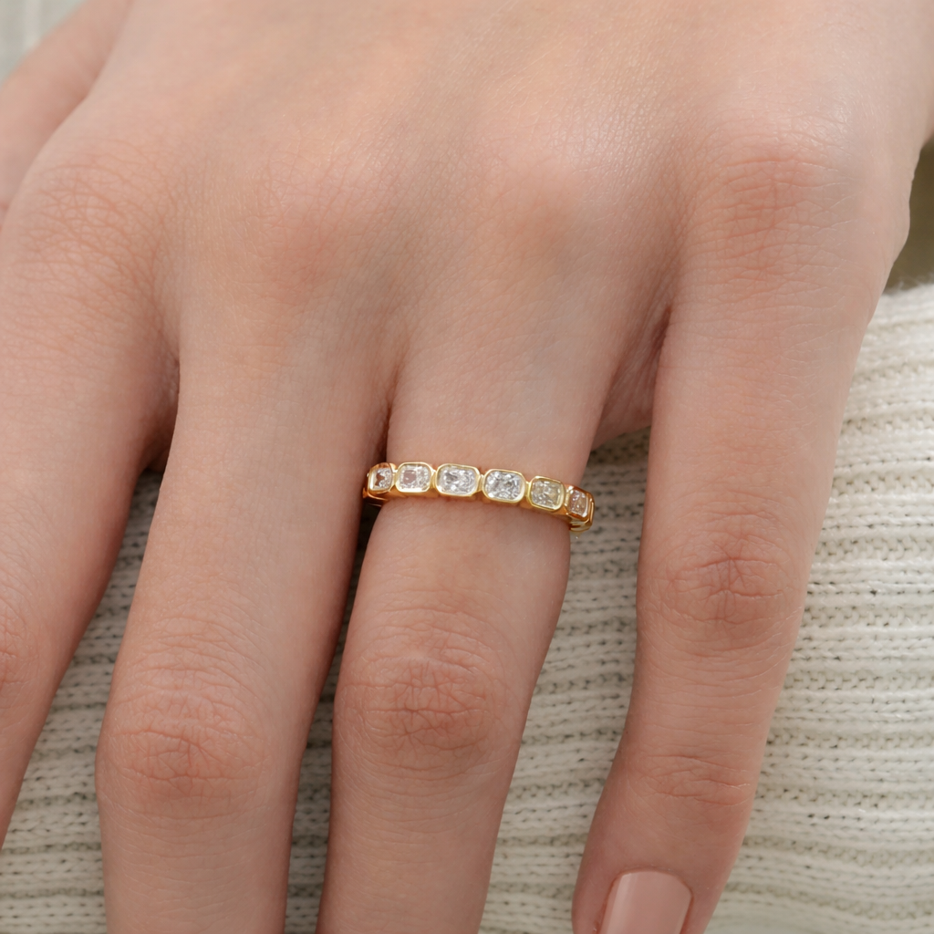 East West Radiant Lab Diamond Bezel Set Wedding Band