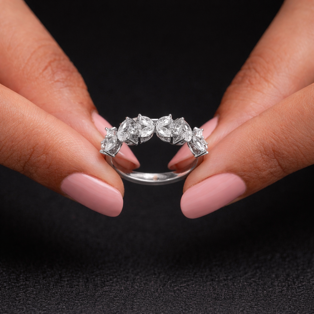 Marquise And Round Cut Diamond Flower Wedding Band