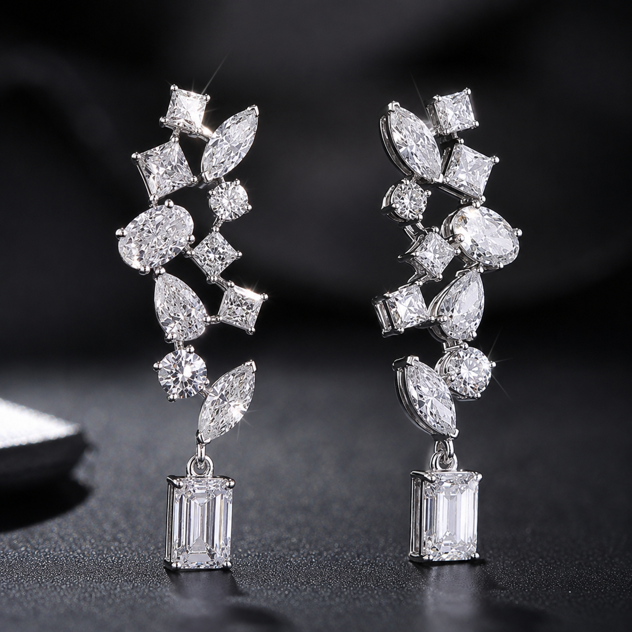 Multi-Shape Diamond Cluster Statement Earrings | 6.44 CT Lab Grown | 6 Diamond Shapes