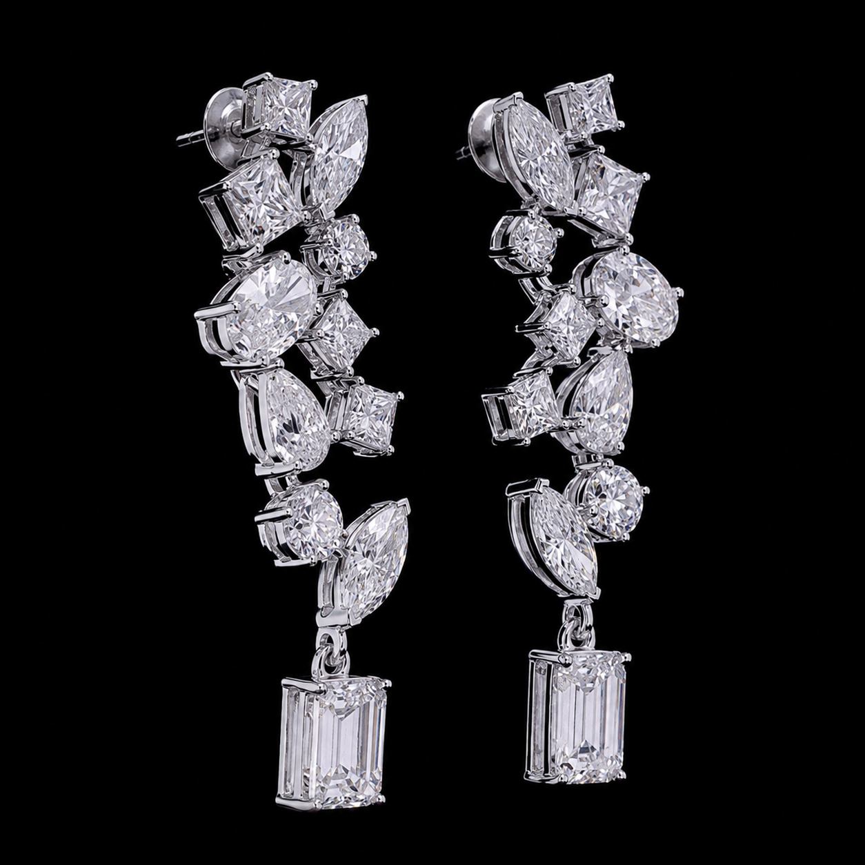 Multi-Shape Diamond Cluster Statement Earrings | 6.44 CT Lab Grown | 6 Diamond Shapes