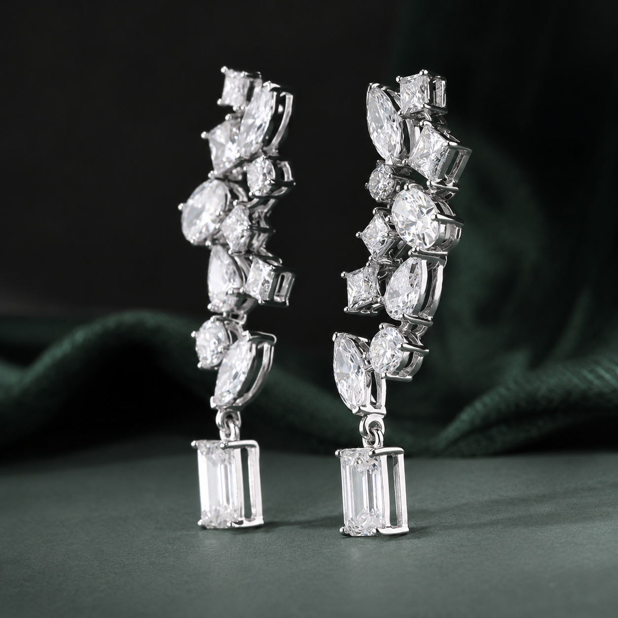 Multi-Shape Diamond Cluster Statement Earrings | 6.44 CT Lab Grown | 6 Diamond Shapes