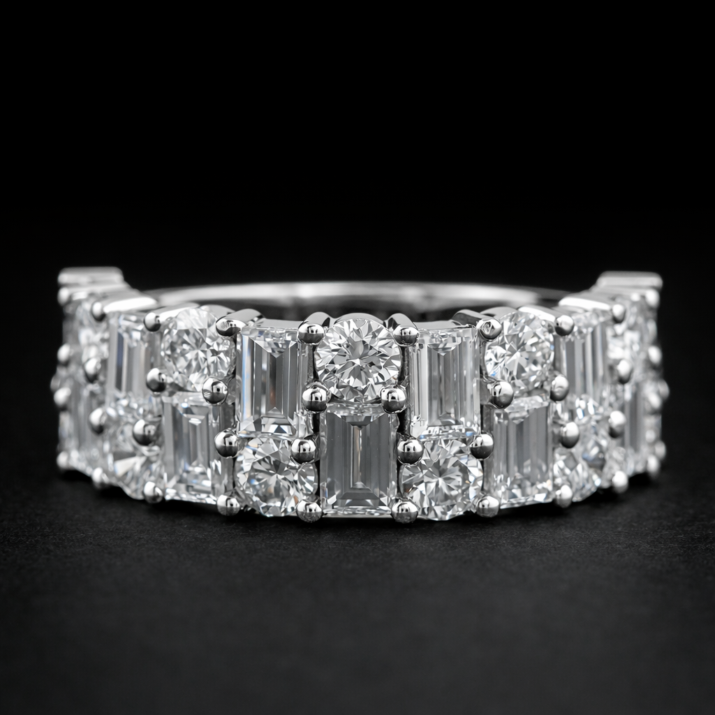Baguette And Round Brilliant Cut Unisex Rings For Couples
