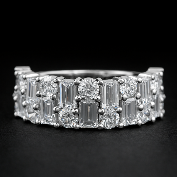 Baguette And Round Brilliant Cut Unisex Rings For Couples