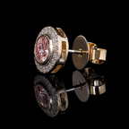 Round Pink Diamond Bezel Halo Stud Earrings