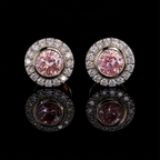 Round Pink Diamond Bezel Halo Stud Earrings