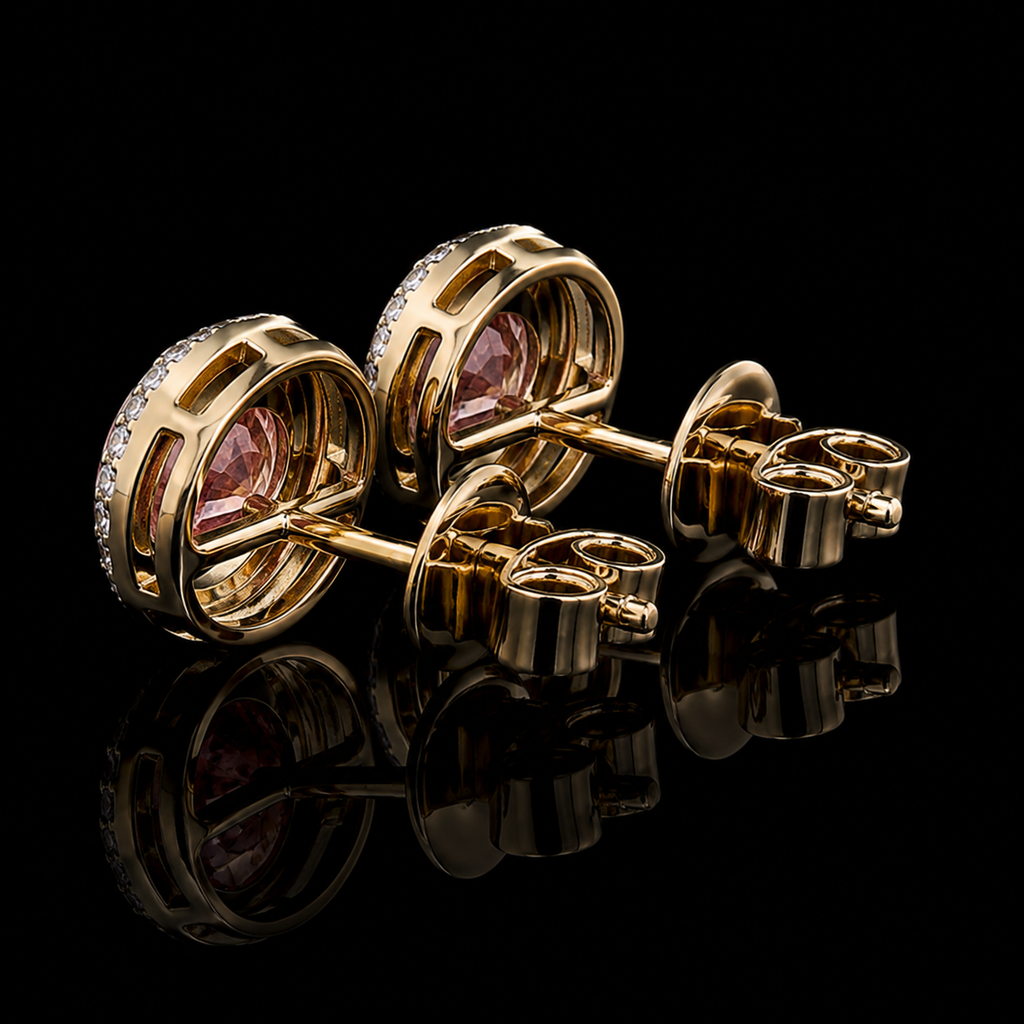 Round Pink Diamond Bezel Halo Stud Earrings