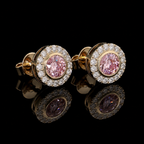 Round Pink Diamond Bezel Halo Stud Earrings