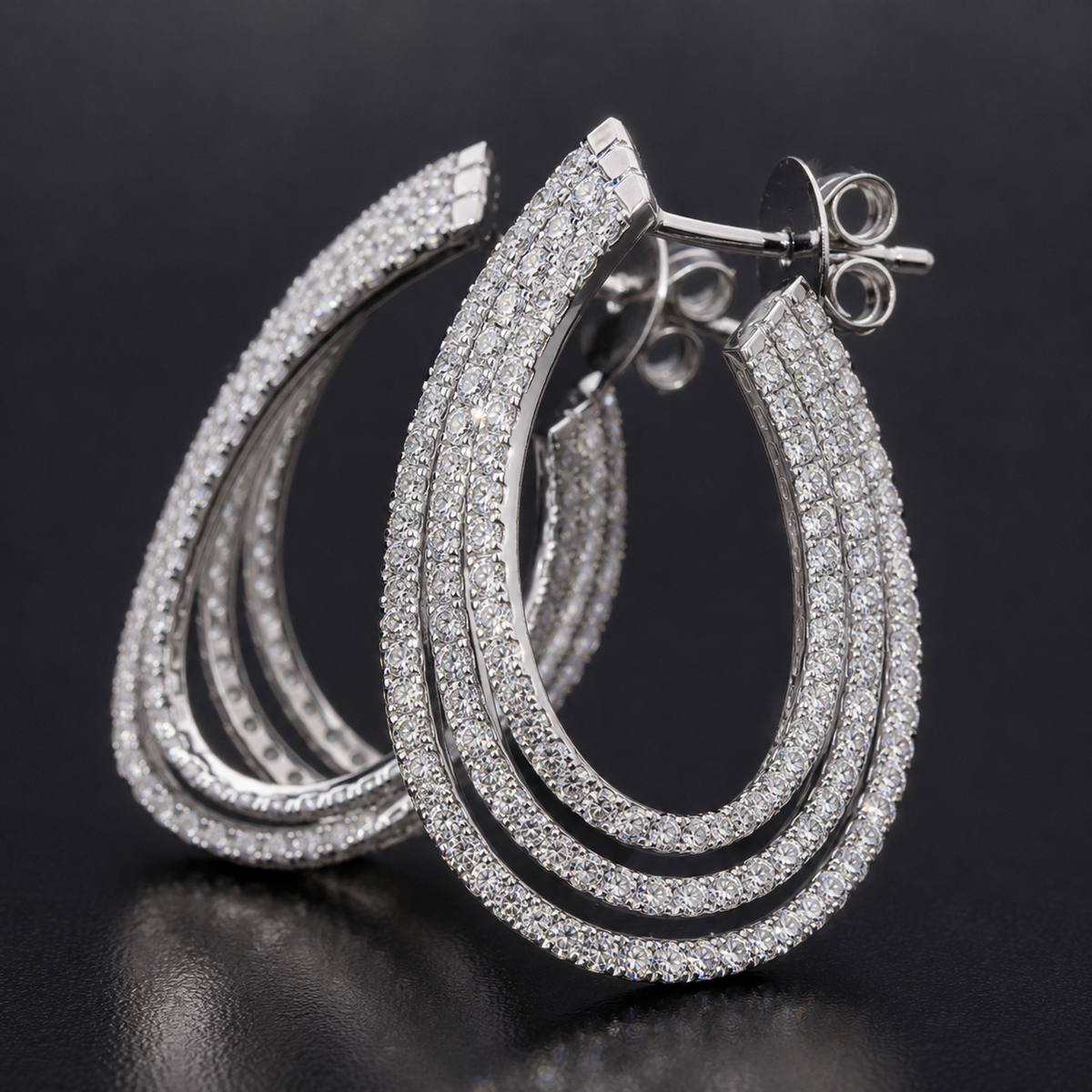 Triple Row Diamond Hoop Earrings