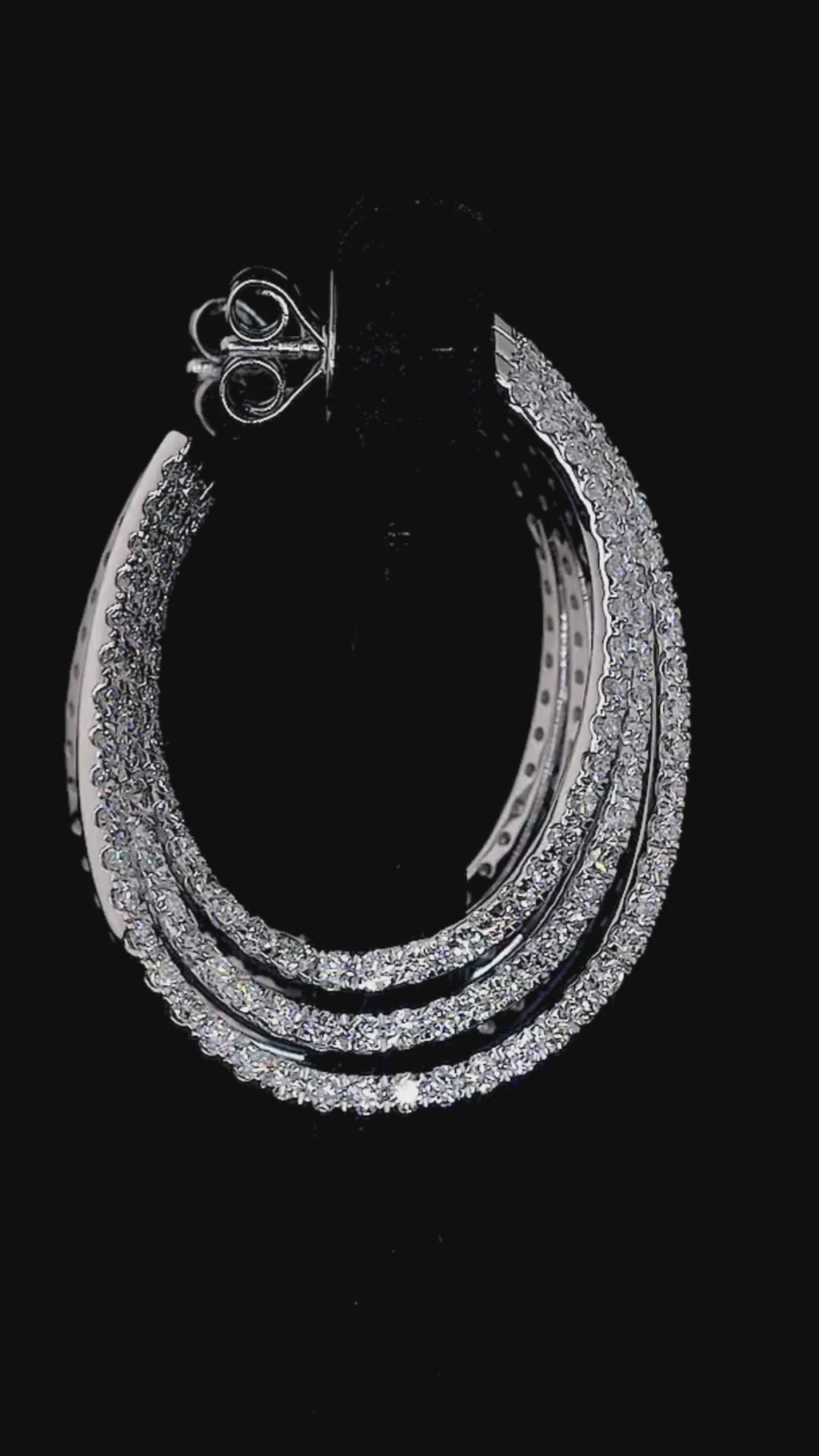 Triple Row Diamond Hoop Earrings