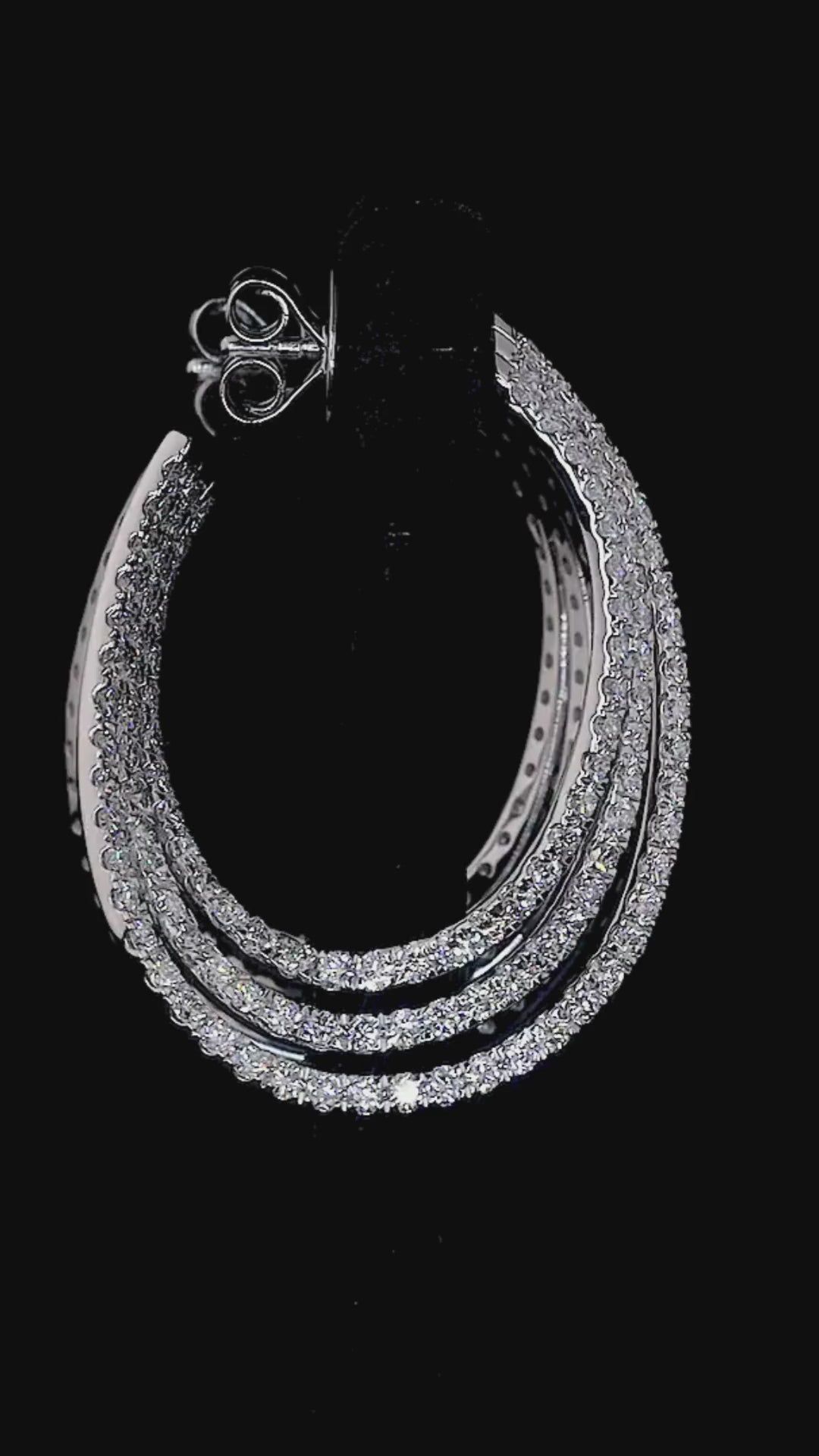 Triple Row Diamond Hoop Earrings