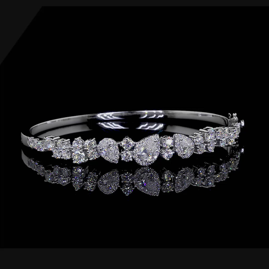Multi-Shape Diamond Bangle Bracelet | 4.69 CT Lab Grown | Pear & Round Cut