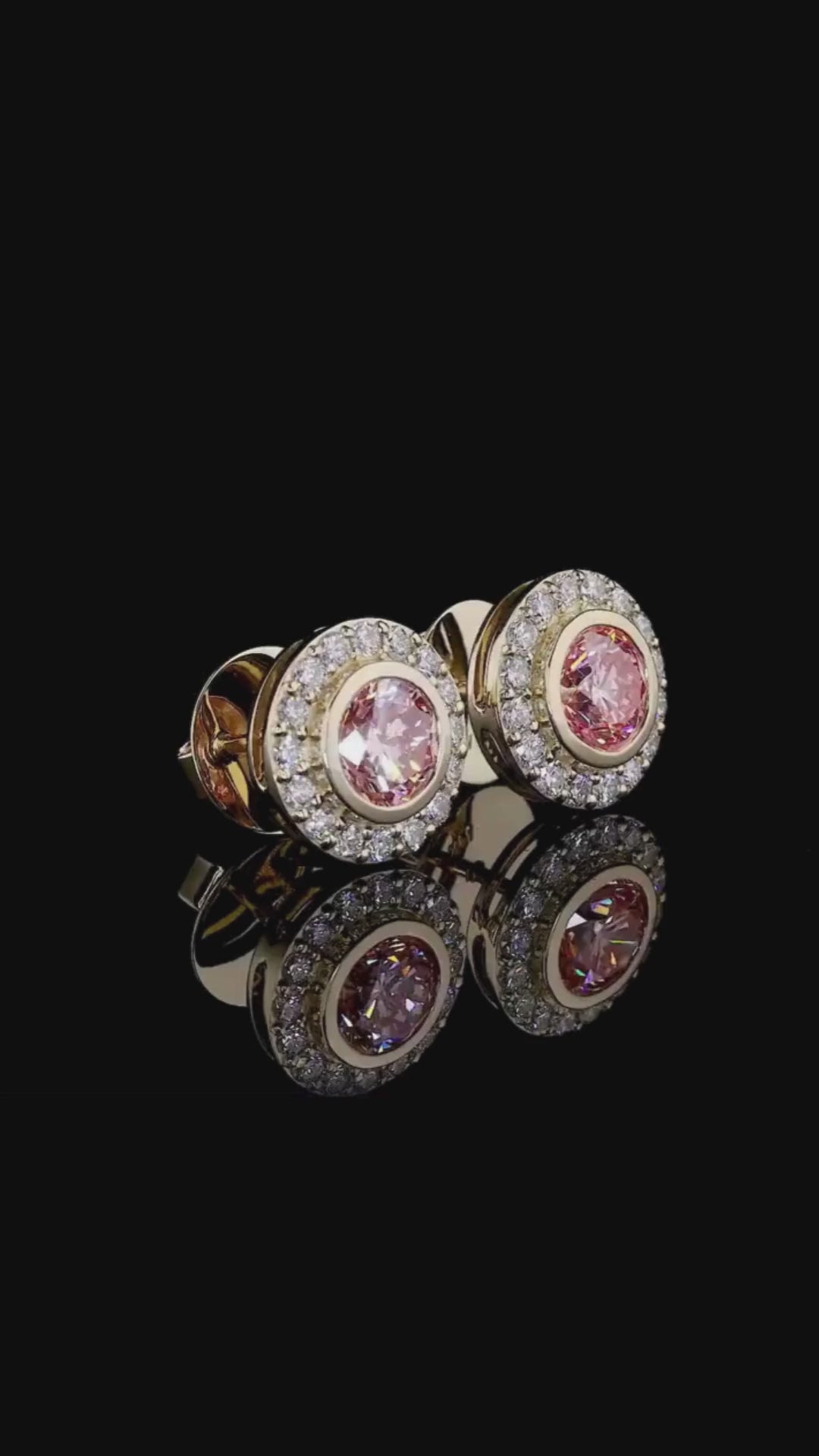 Round Pink Diamond Bezel Halo Stud Earrings