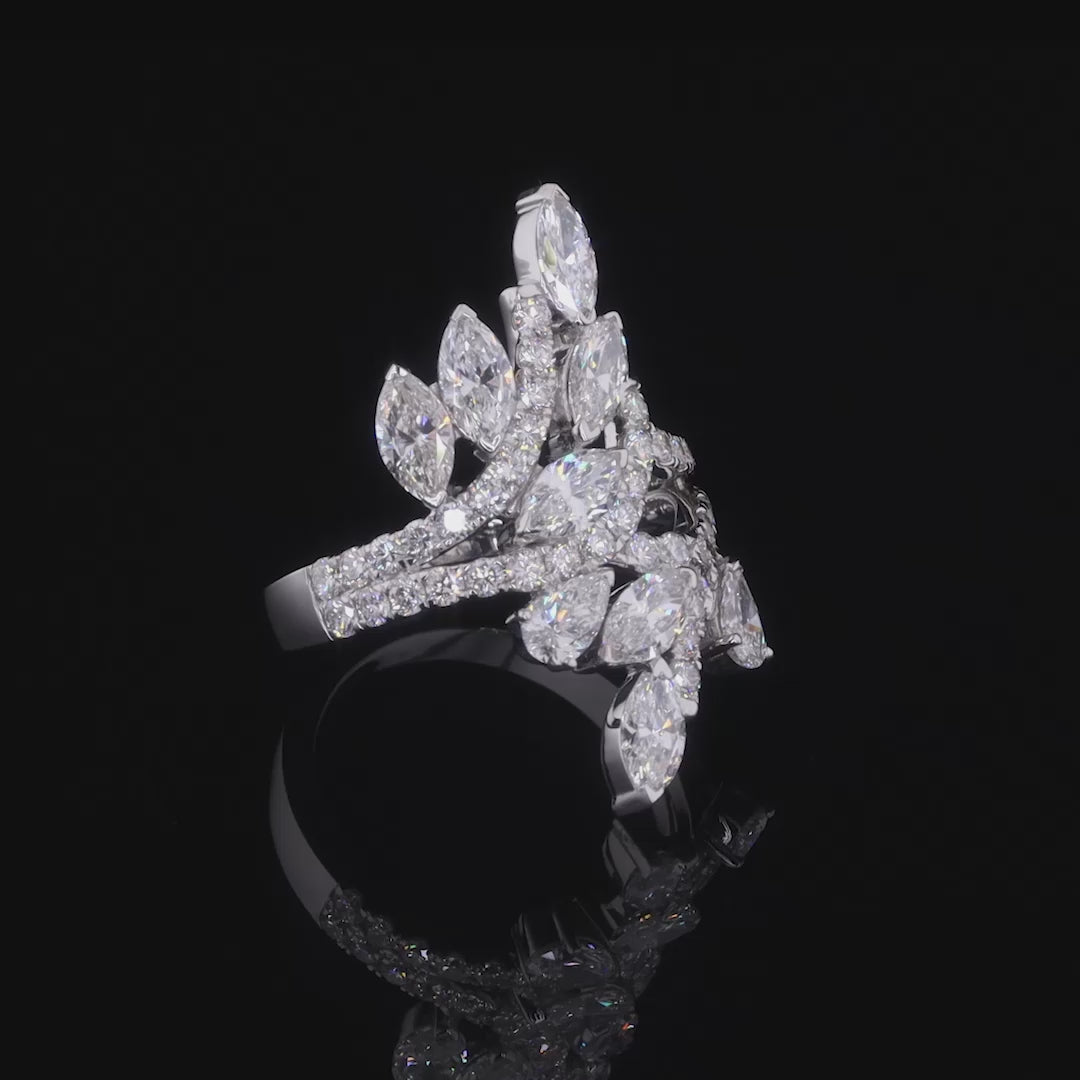 Marquise and Pear Diamond Cluster Statement Ring